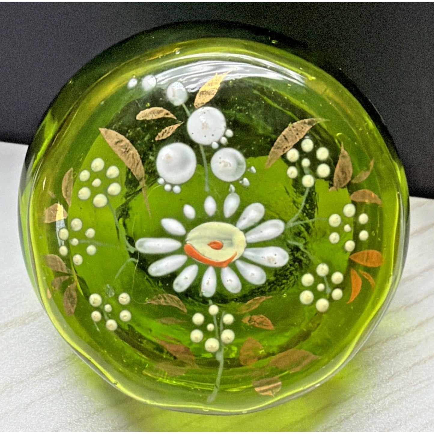 Antique Moser Bohemian Blown Glass Hand Painted Enamel Green Hinged Trinket Box