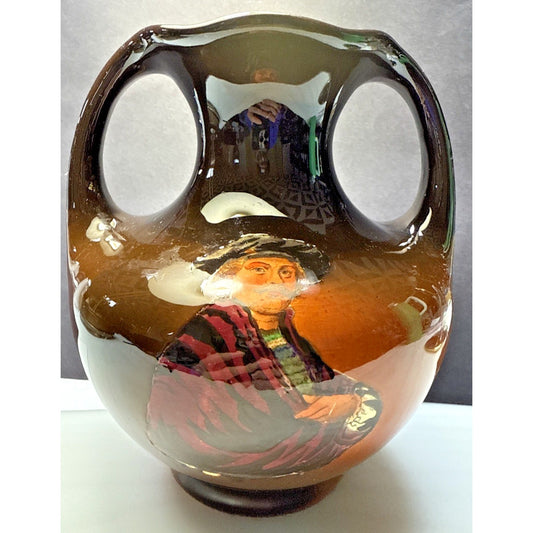 Old Redwood Pottery Glazed Colonial Amphora Vase Double Handle As Is