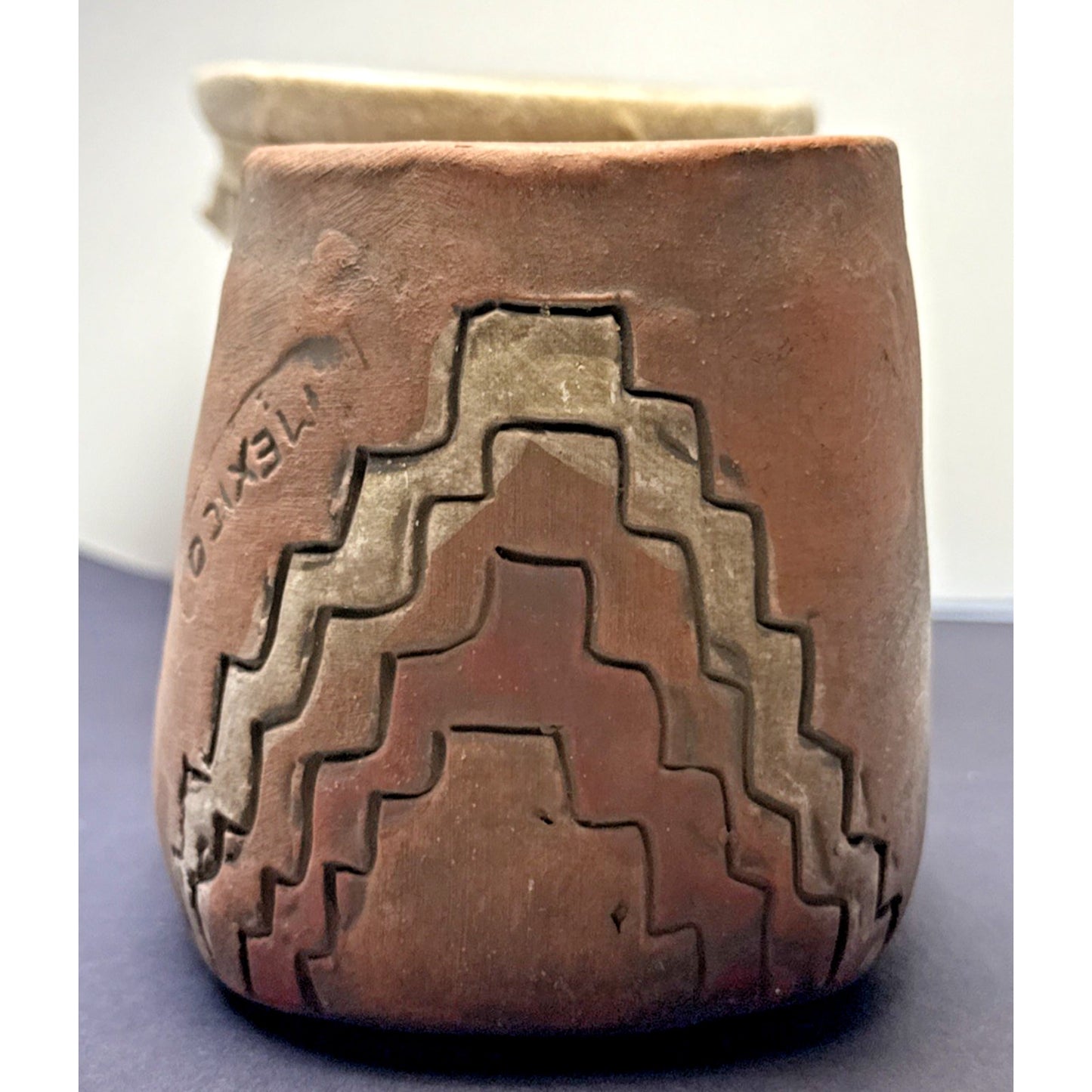 Vintage Mayan Aztec Folk Art Terracotta Clay Water Drum Figural Hide