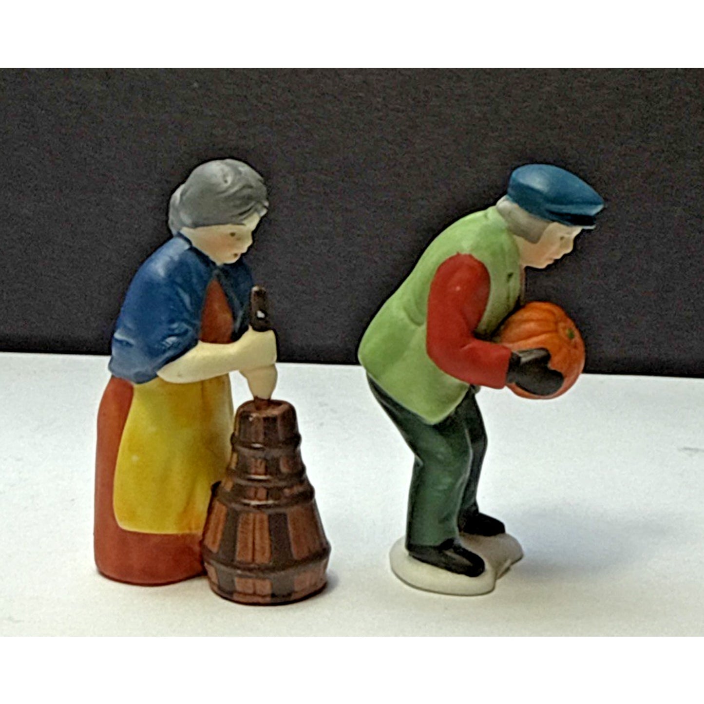 Vtg Lot of 2 Dept 56 Harvest Time Farmer Pumpkin Wife Butter Churn New England