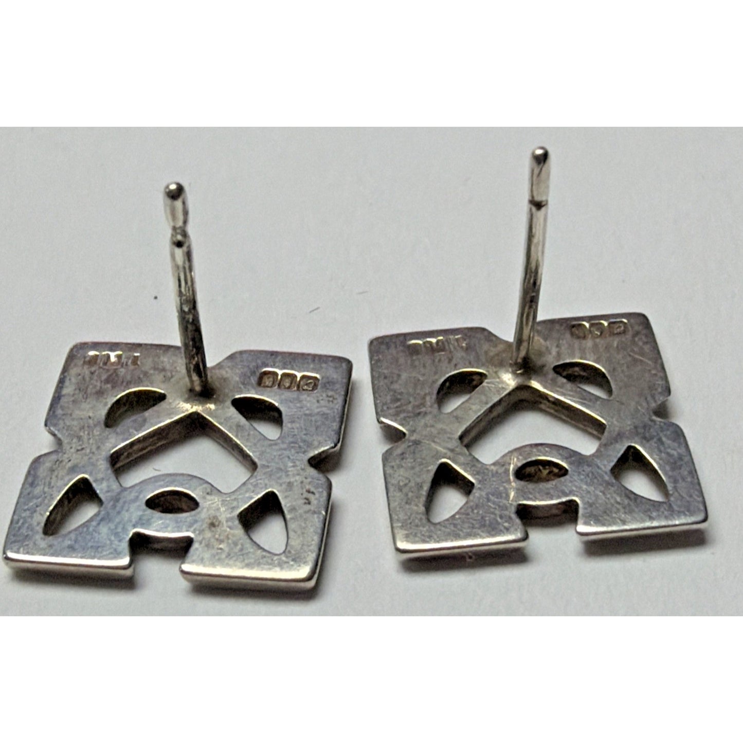 Vtg Dublin Ireland Celtic Stud Earrings Cut Out Square Sterling Signed No Backs