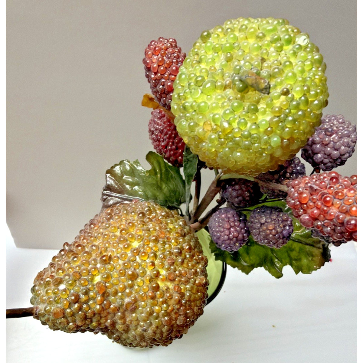 Vintage Glass Beaded Jeweled Faux Fruit Bouquet Pear Pomegranate Raspberry Grape