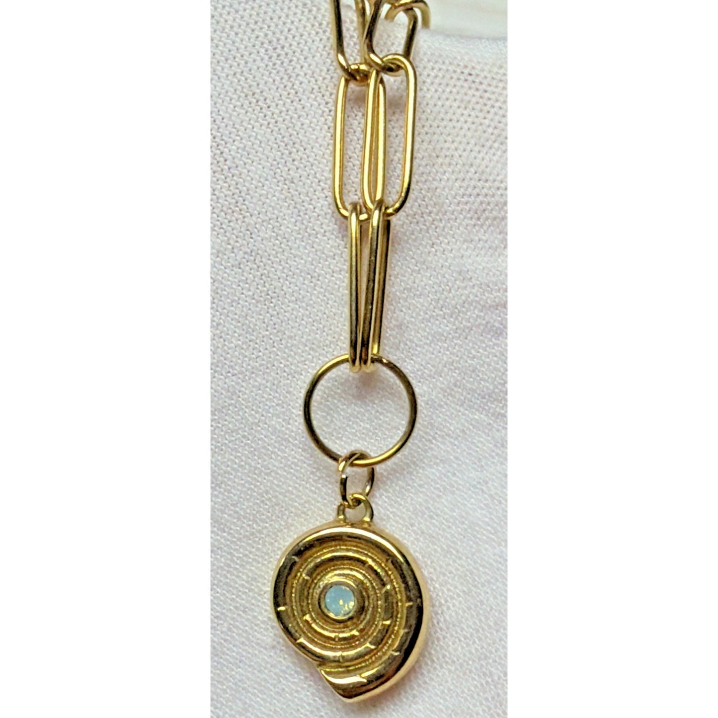 Spartina Moon Shell Pendant Necklace 20" 14k Gold Plate Paperclip Chain Snail