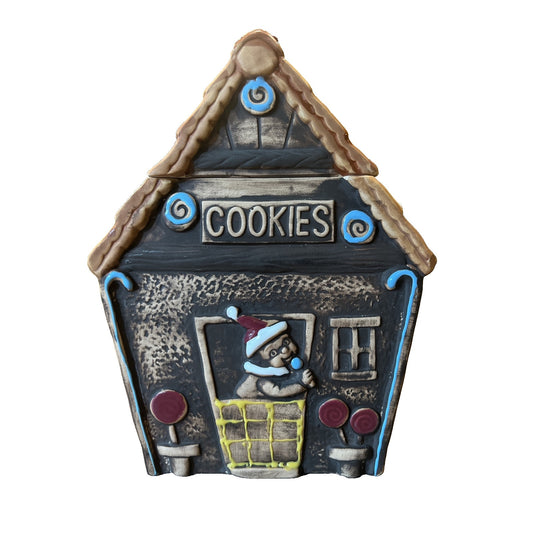 Vintage Christmas Mogi Nagoya Folk Art Gingerbread House Cookie Jar Elf Japan