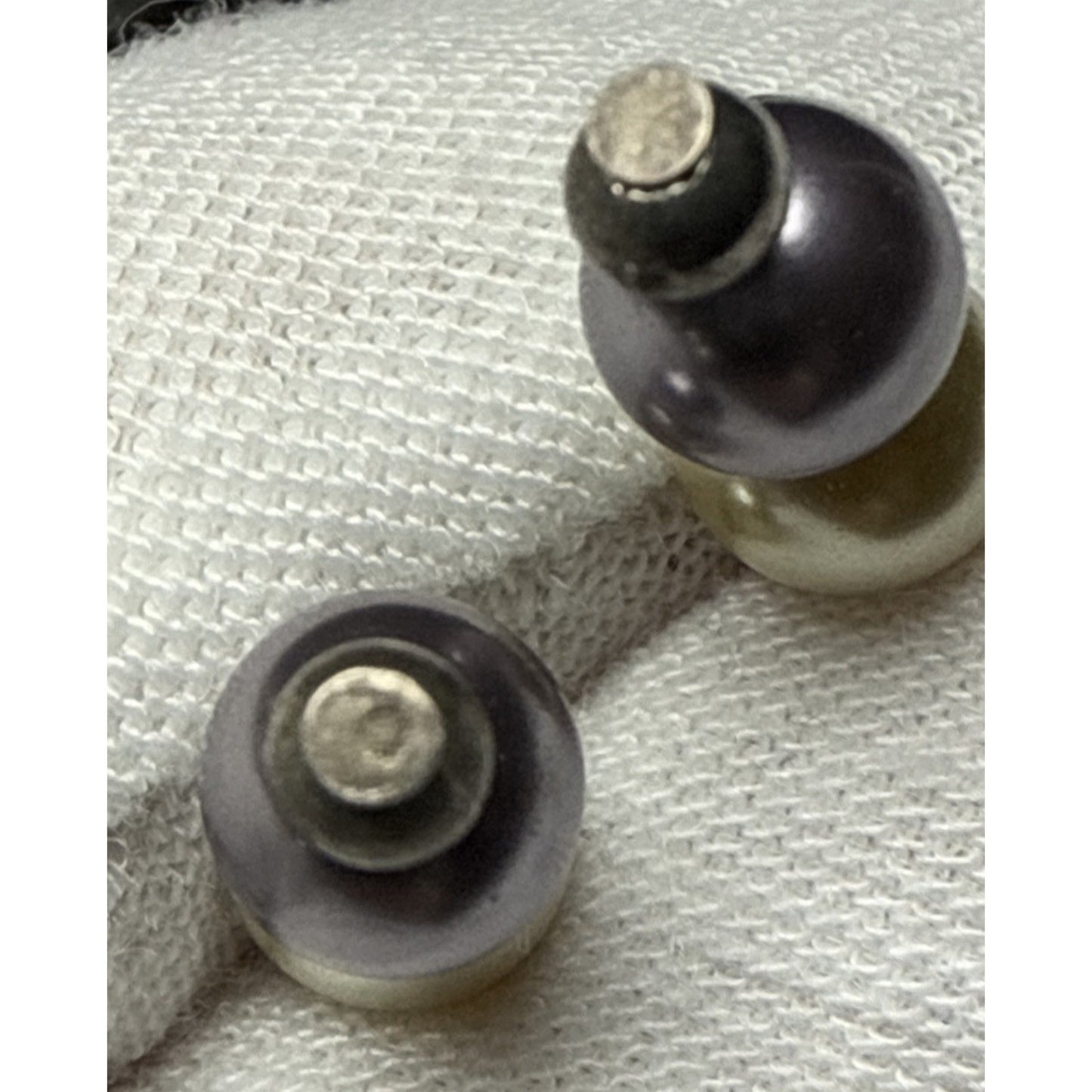 Vtg Purple White Stacked Pearl Leverback Earrings Dangle Drop Sterling Silver