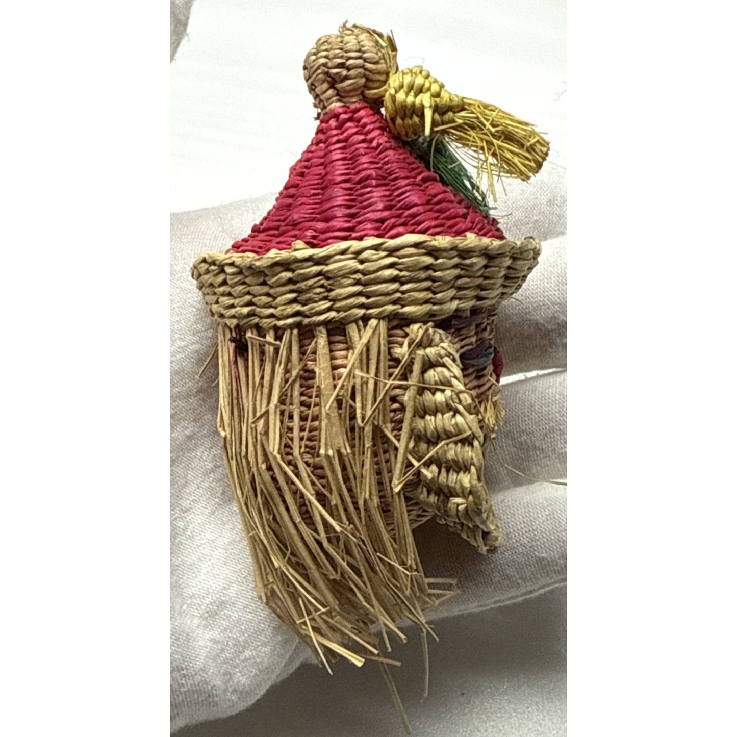 Vintage Santa Christmas Ornament Woven Straw Wicker Bells Peruvian As-Is