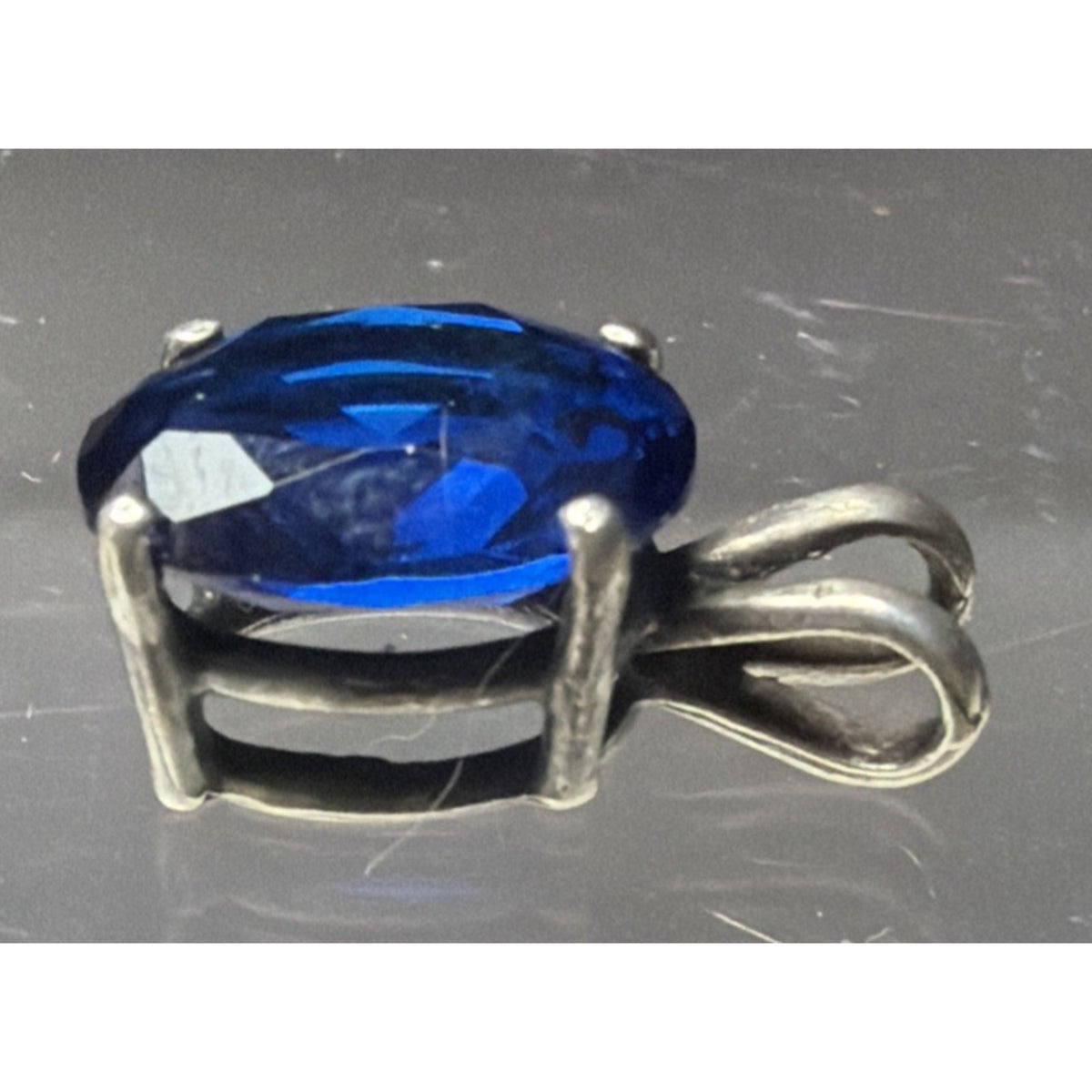 Sapphire Spinel Glass Oval Cut Solitaire Sterling Silver Pendant UV Reactive As
