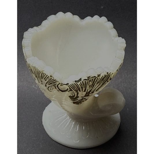 Antique EAPG Milk Glass Cornucopia Toothpick Match Holder Ornate