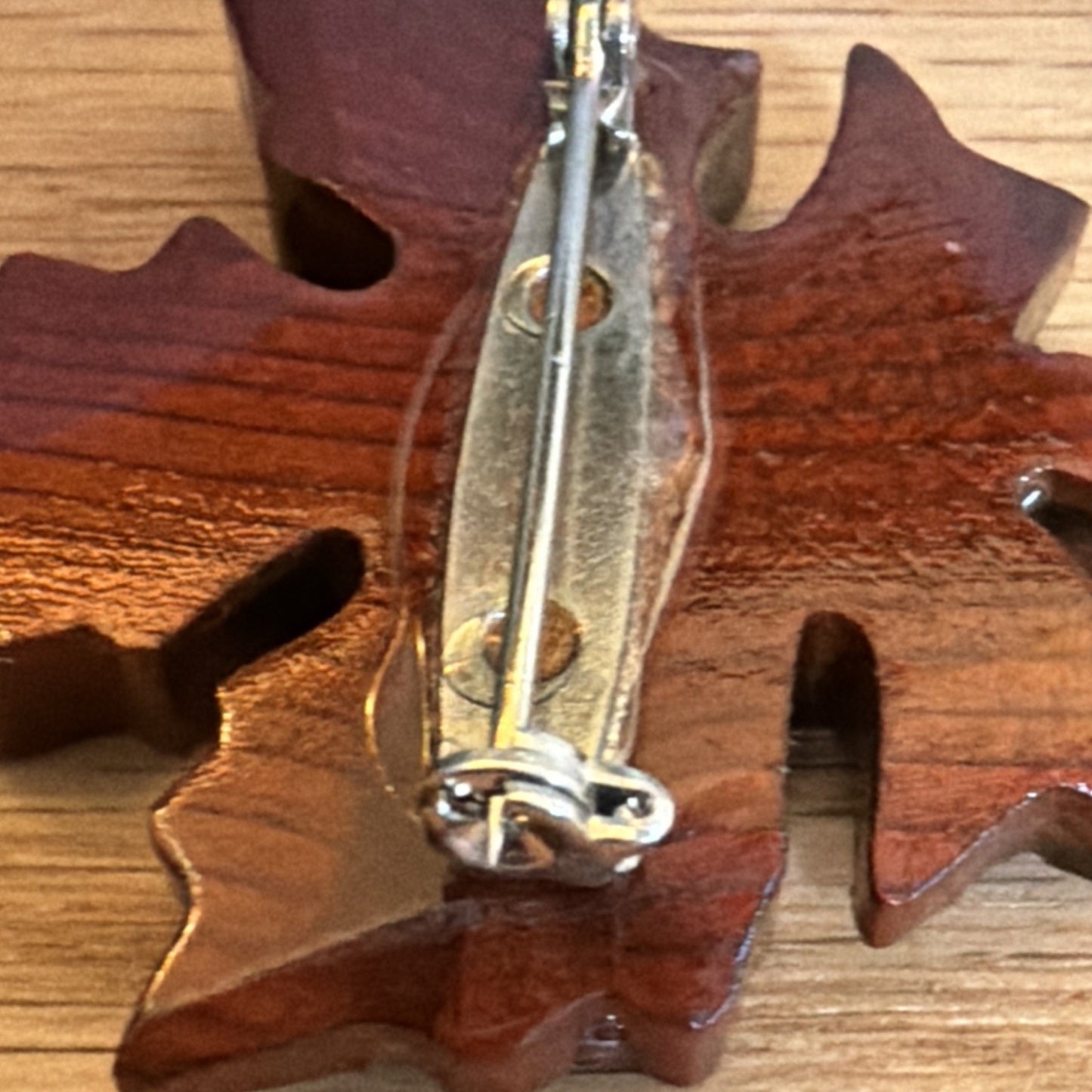 Vintage Carved Wood Maple Leaf Brooch Pin As Is