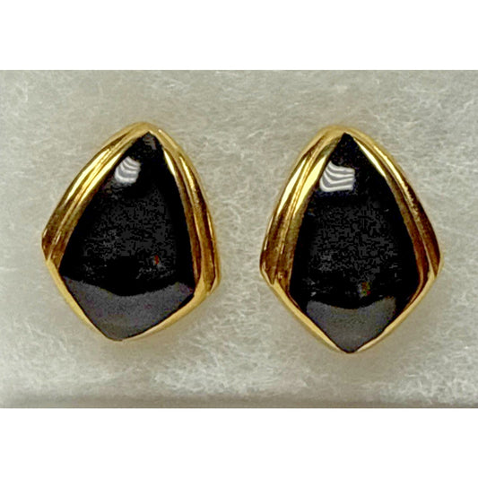 Vintage Monet Gold Tone Black Enamel Kite Shaped Earrings