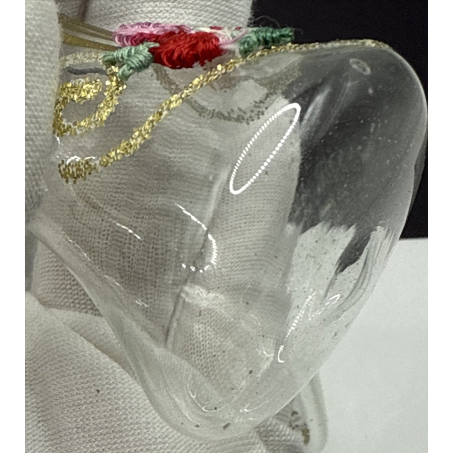 Vtg Lot of 4 DBGM West Germany Blown Mica Glass Bell Ornaments Gold Embroidered