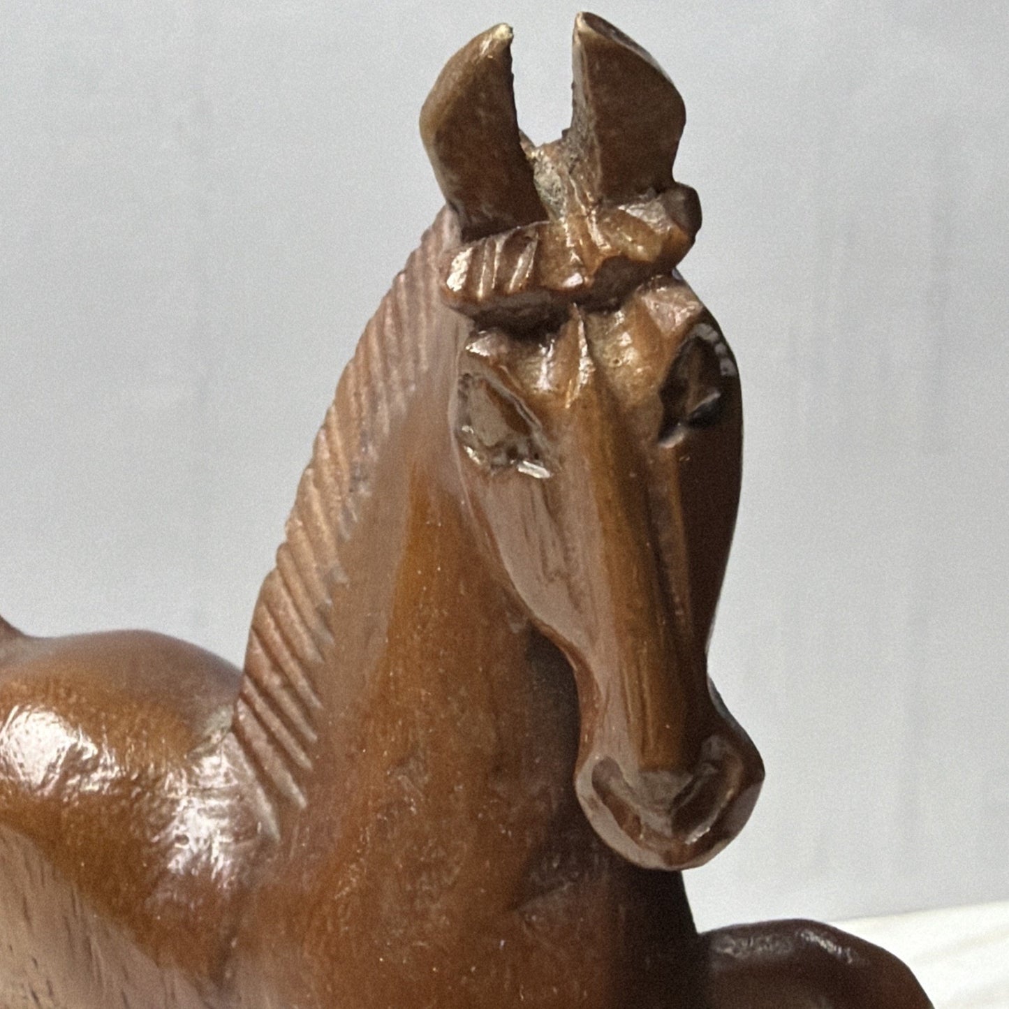Vintage SC Vizcarra Wood Carving Horse Stallion Sculpture Horseshoe Paperweight
