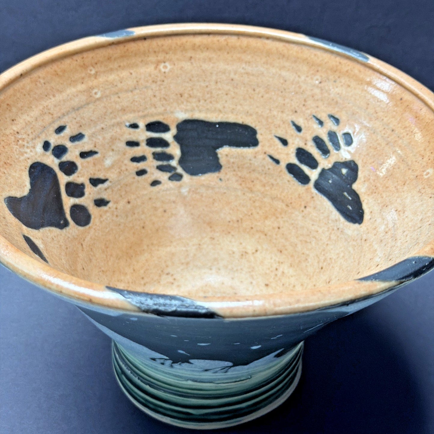 Martye Allen Pottery Sgraffito Wildlife Bowl Bear Family Footed Bear Paw Signed