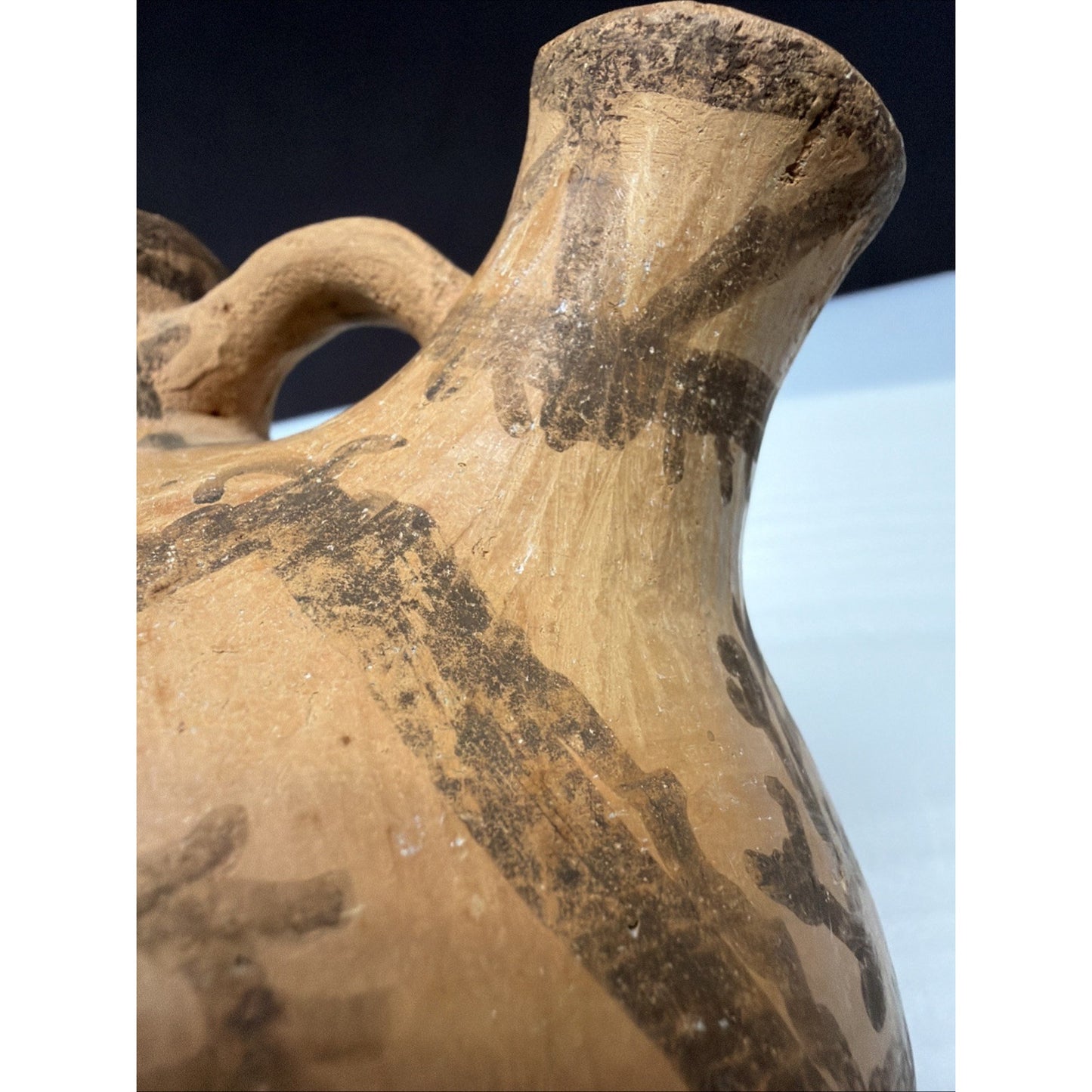 Old Berber Moroccan Pottery Vessel Double Spout Jug Hand Drawn Painted As Is