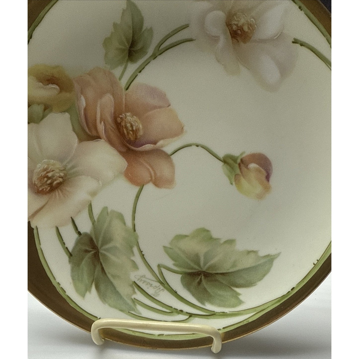 Old RS Prussia Germany Hand Painted Cabinet Plate Gold Floral Signed