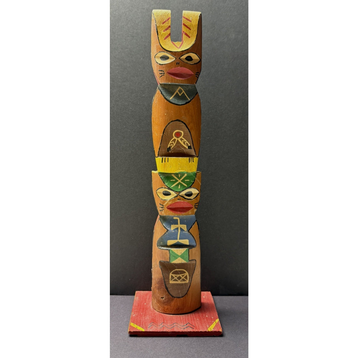 Old Hand Carved Painted Totem Pole Stacked Native Southwest As Is