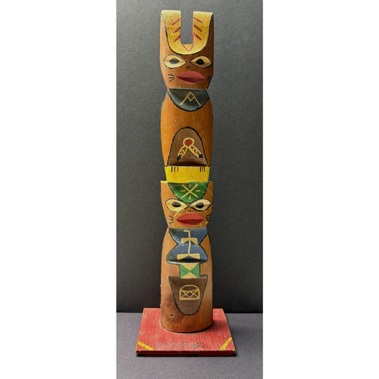 Old Hand Carved Painted Totem Pole Stacked Native Southwest As Is