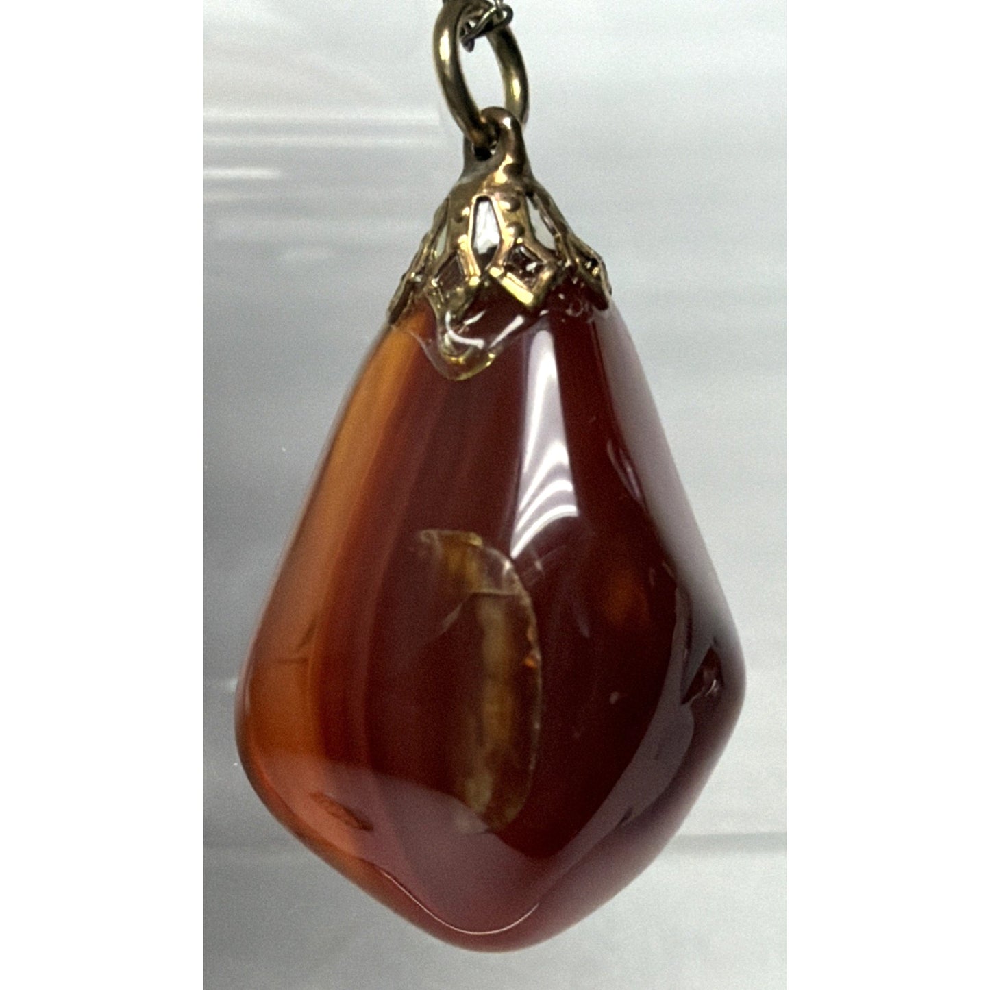 Vintage Carnelian Agate Banded Stone Pendant Charm Polished