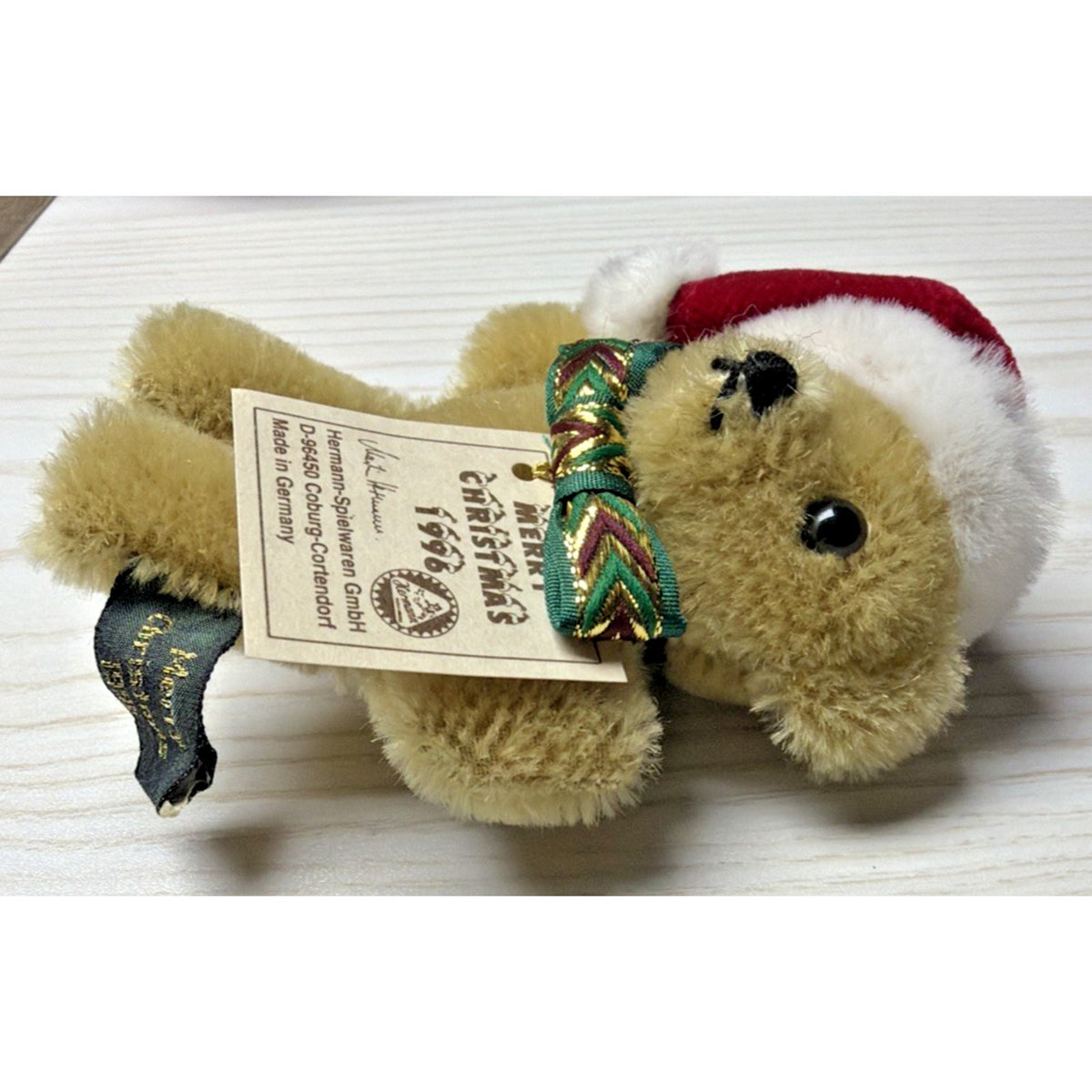 Vintage Hermann Spielwaren 1996 Christmas Bear Pin Brooch Mohair Tags
