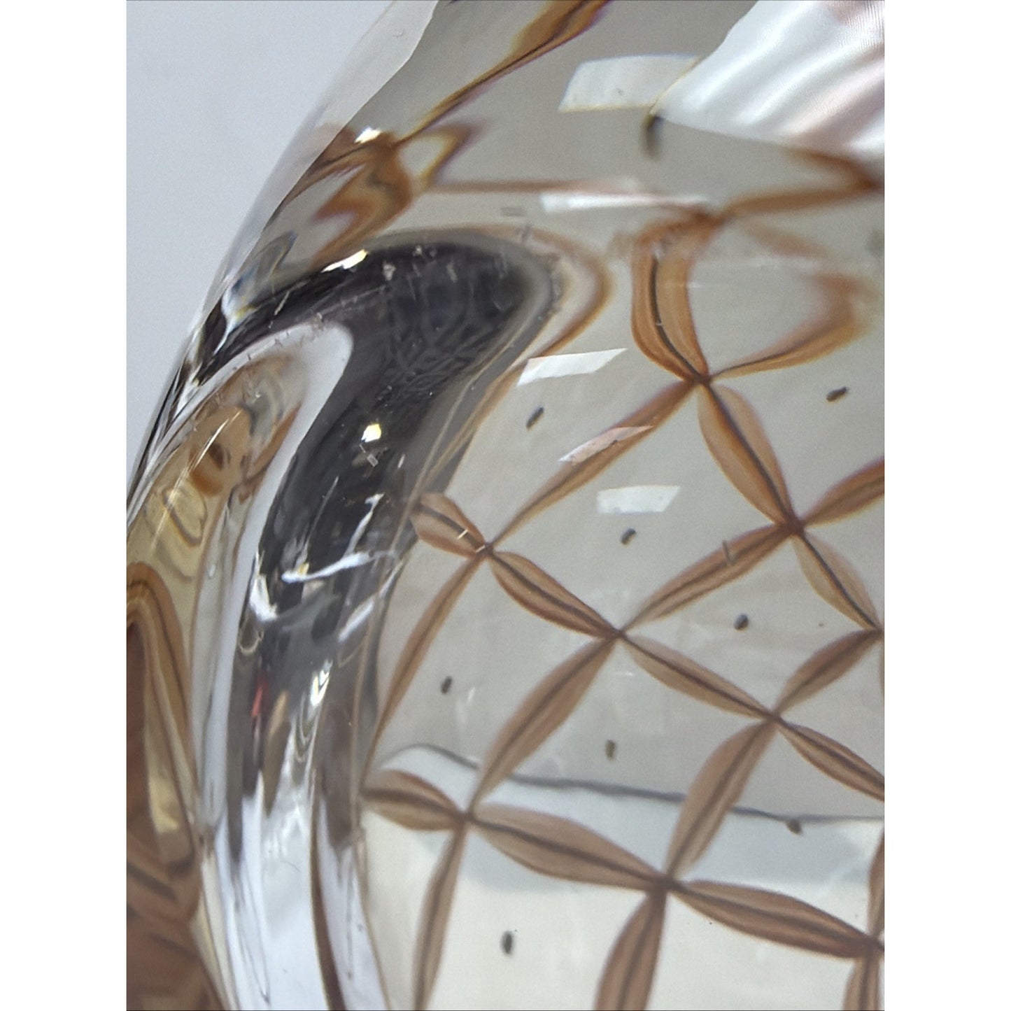 Romanian Crystal Pineapple Vase Gold Trim Green Palm Large Orange Crystal Clear
