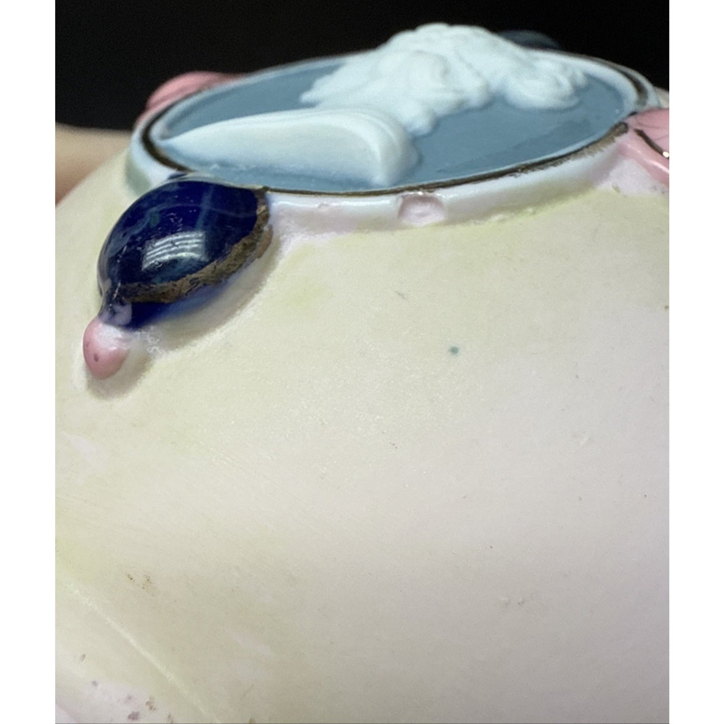 Antique Schafer Vater Bisque Porcelain Pink Jeweled Cameo Pitcher Creamer As Is