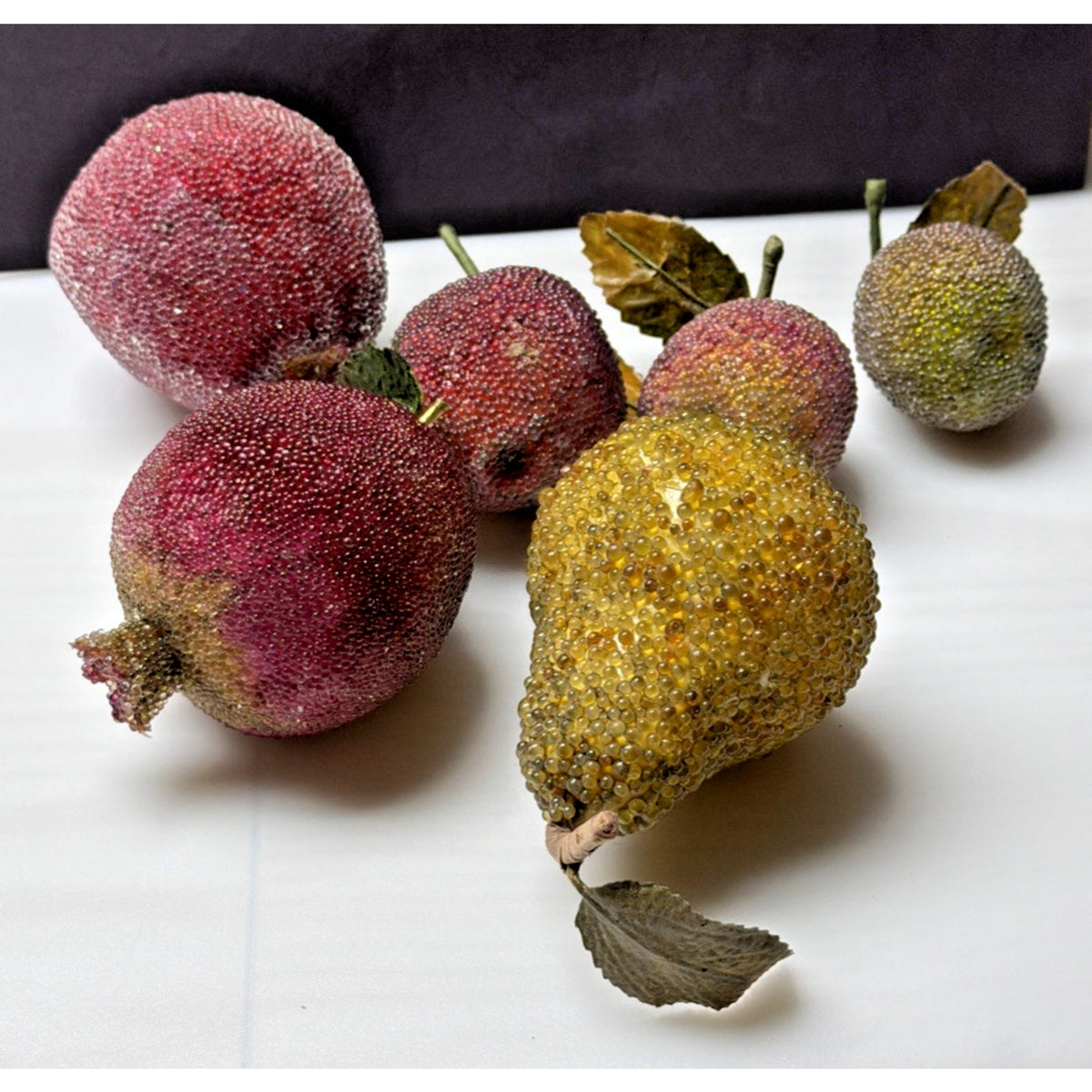 Vintage Lot of 6 Glass Beaded Fruit Apple Pear Pomegranate As Is