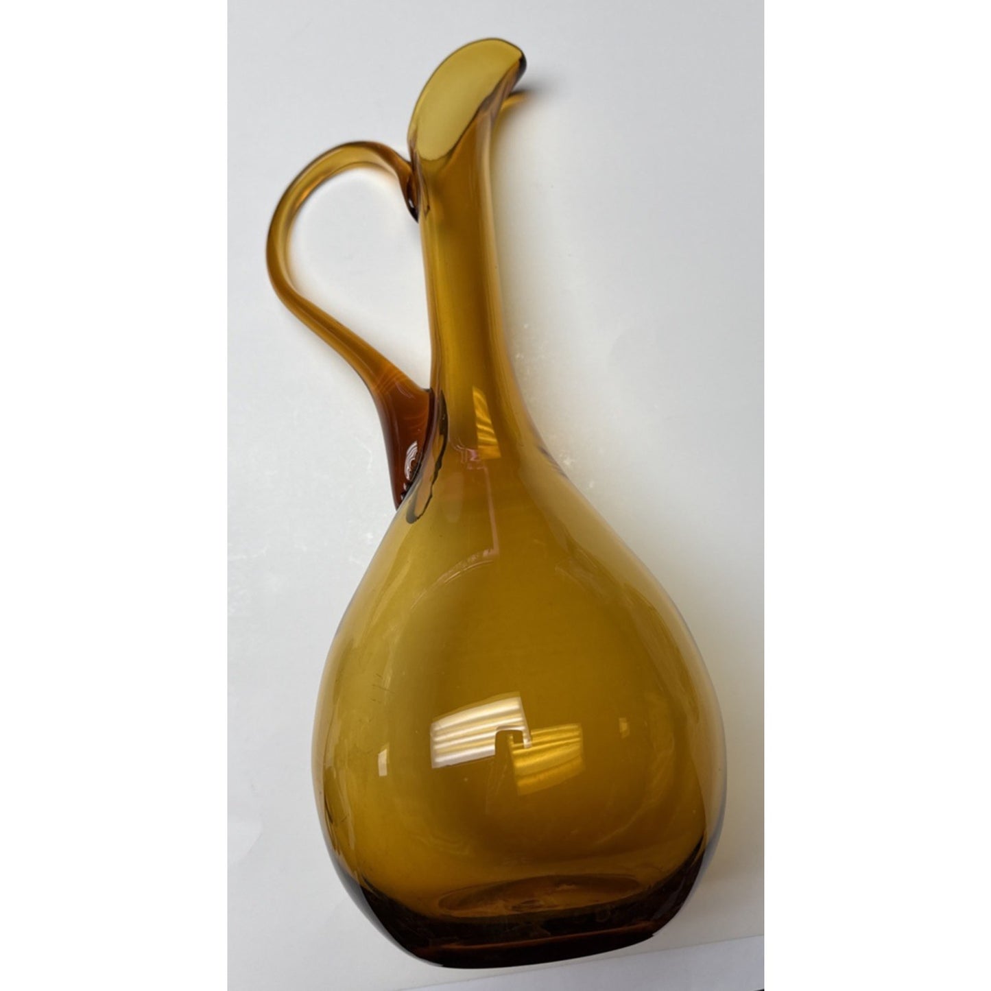 MCM Empoli Glass Honey Amber Decanter Ewer Pitcher Italy Handle 15" Tall As-Is