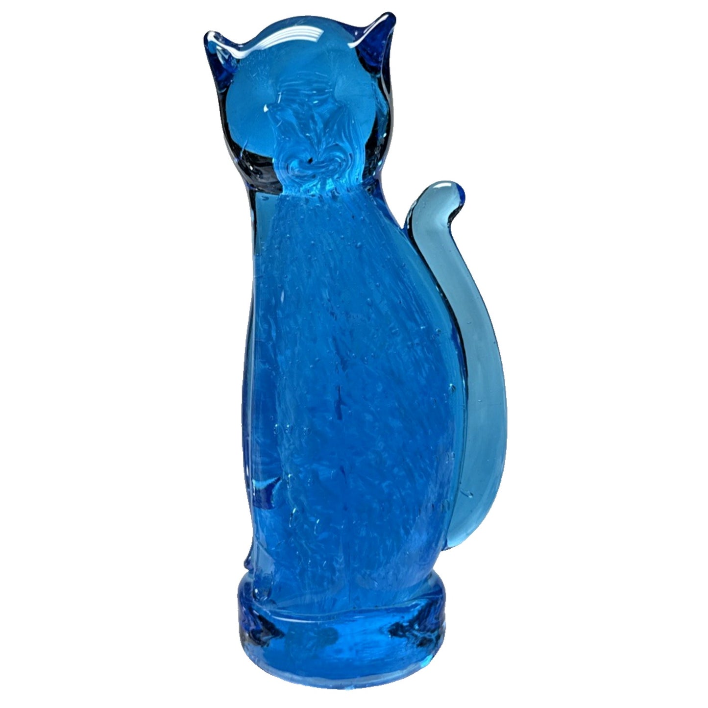 Vtg Altaglass Blue Mottled Layered Glass Cat Figurine Medicine Hat As-Is