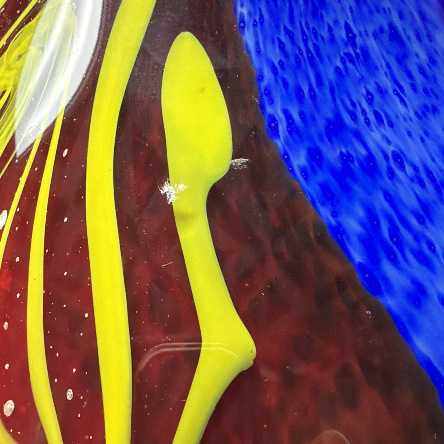 Abstract Cased Art Glass Vase Millefiori Murrine Vase Cobalt Red Yellow Heavy