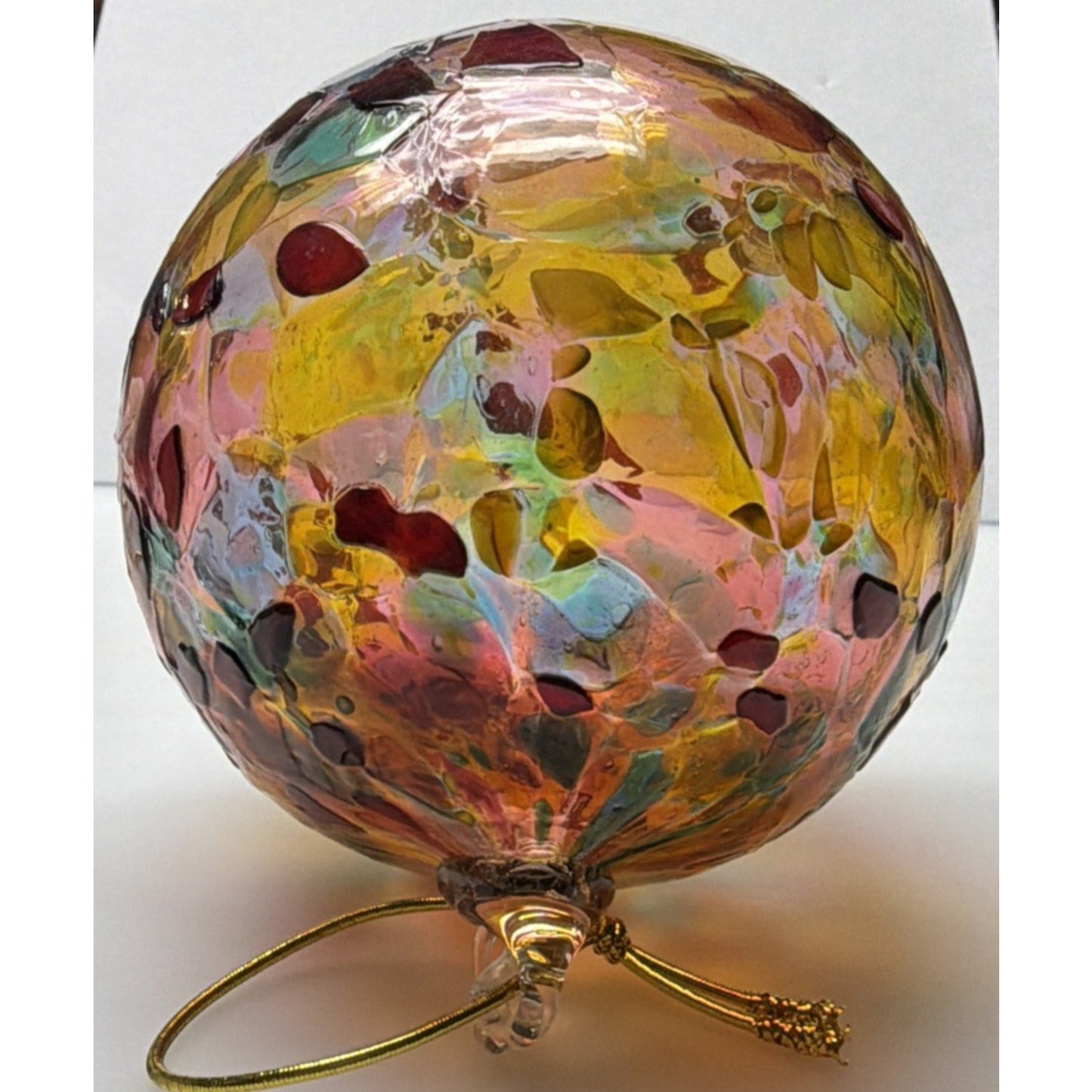 Art Glass Suncatcher Ornament Blown Mosaic Calico Pattern Textured