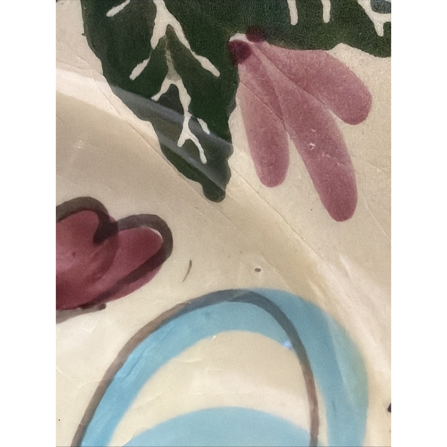 Vtg Lamas Pottery Italy Ceramic Rooster Hen Plate Floral Grid Design Farmhouse