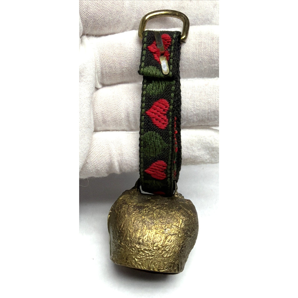 Old Swiss German Forged Cow Goat Bell Heart Embroidered Strap