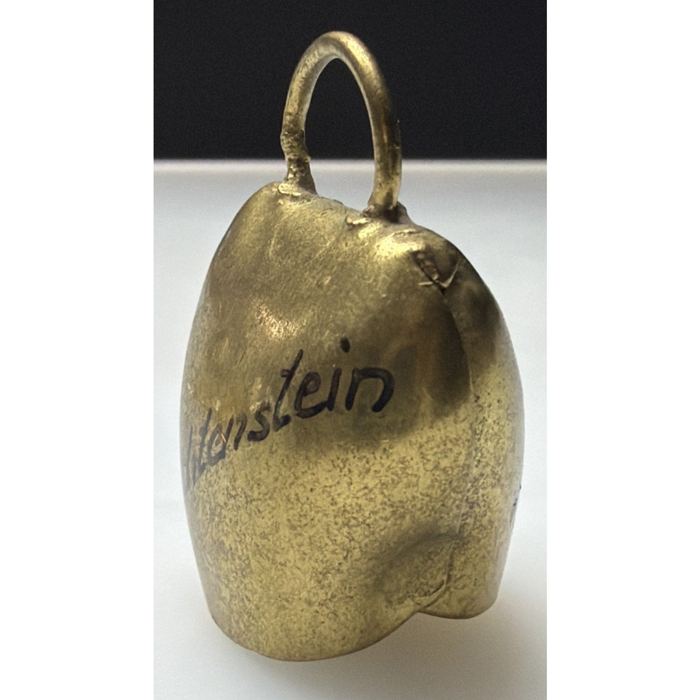 Vintage Gold Metal Brass Cow Bell Hand Painted Flower Blue Floral Liechtenstein