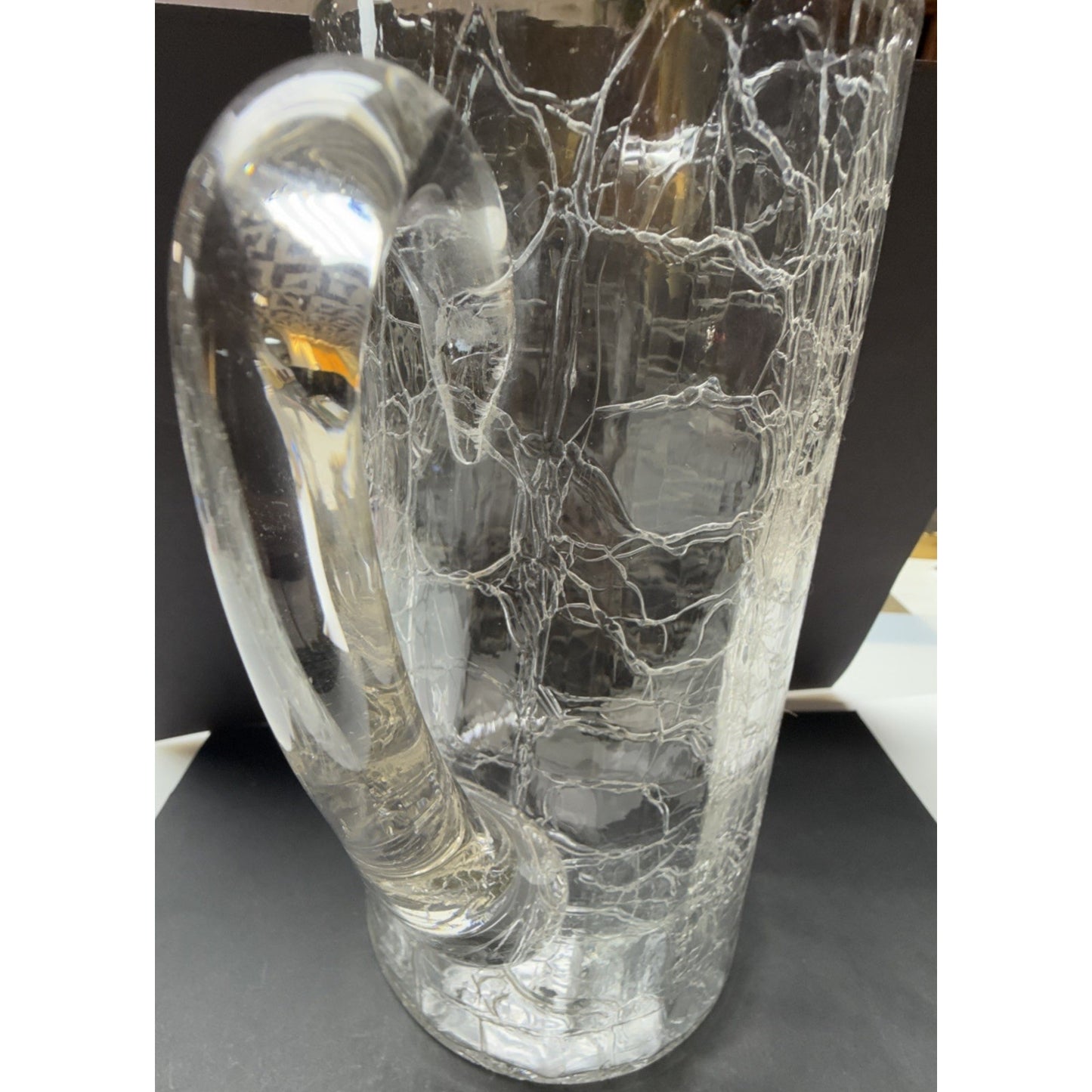 Victorian Kralik Loetz Moser Art Nouveau Glass Pitcher Jug Clear Crackle Ribbed