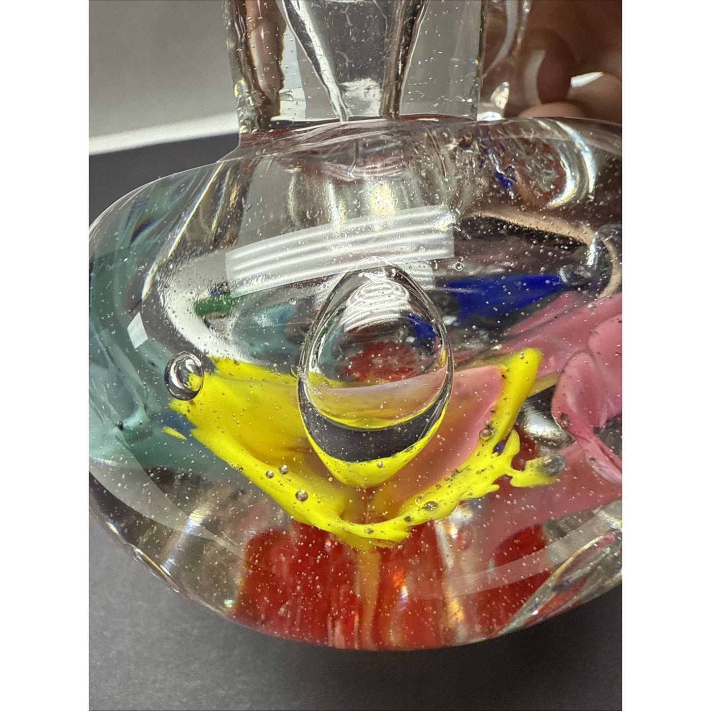 Vtg Marigold Glassware Co Decanter Cruet Blown Glass Flower Paperweight As Is