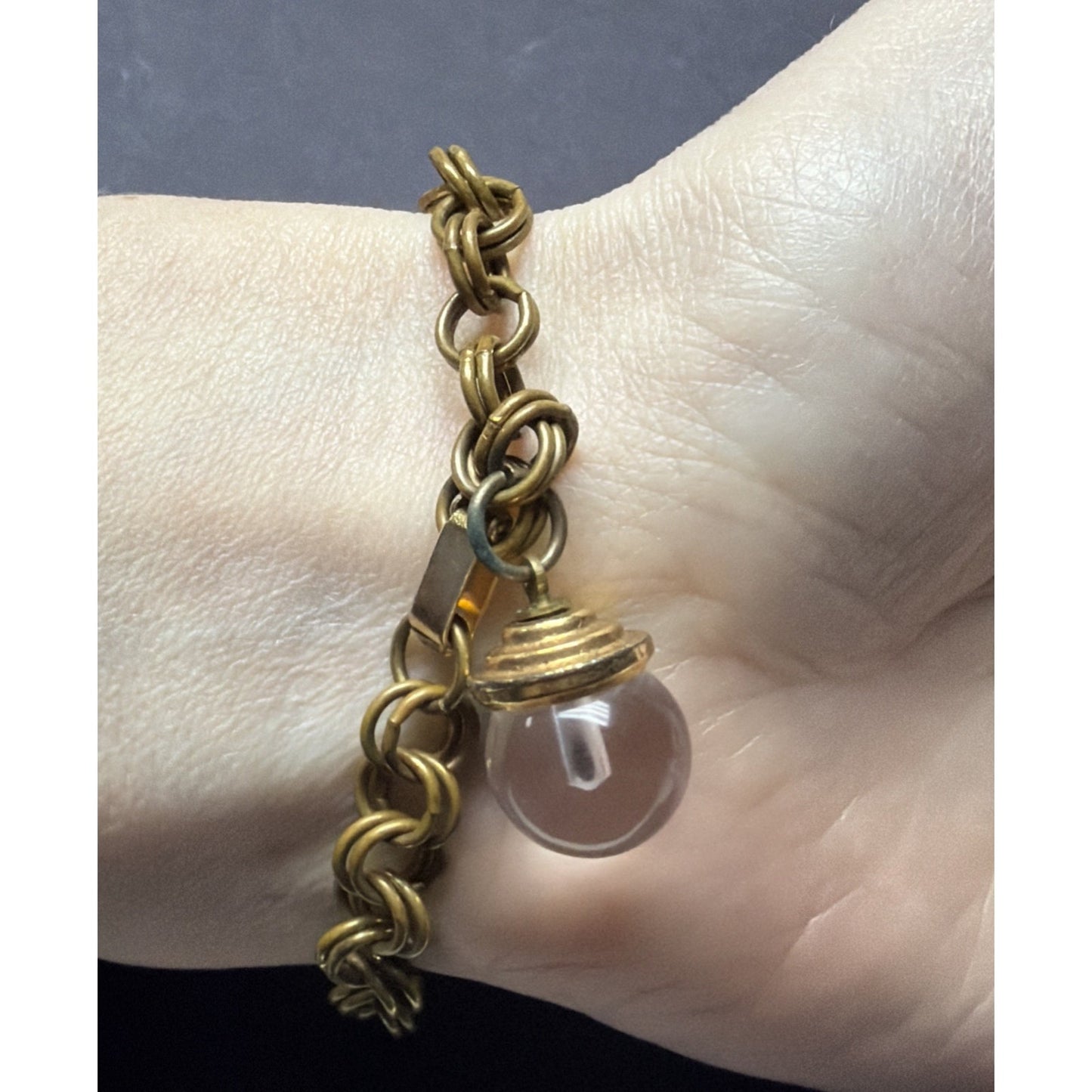 Vintage Lucite Globe Mustard Seed Double Rolo Chain Charm Bracelet