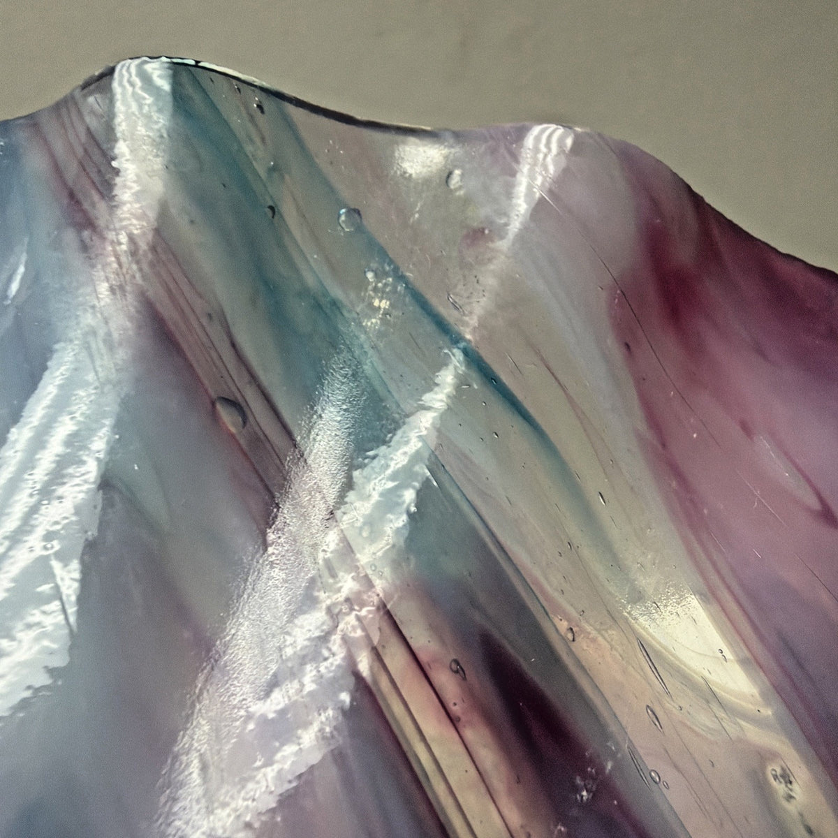 Vintage Ken Sprankle Stained Art Glass Crimped Edge Bowl Marbled Abstract As Is