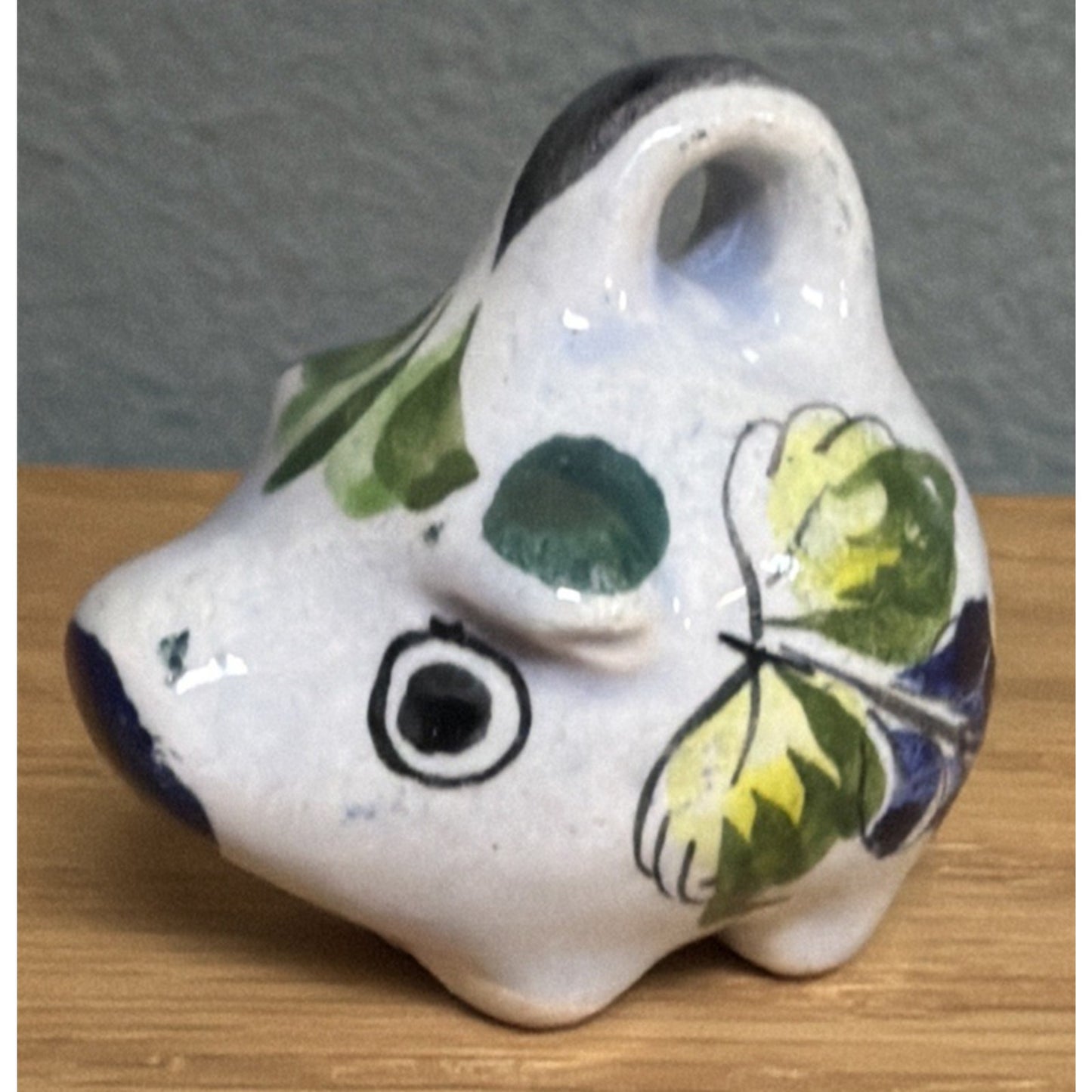 Vintage Mexican Tonala Pottery Mini Pig Hand Painted Glazed Floral Signed As Is