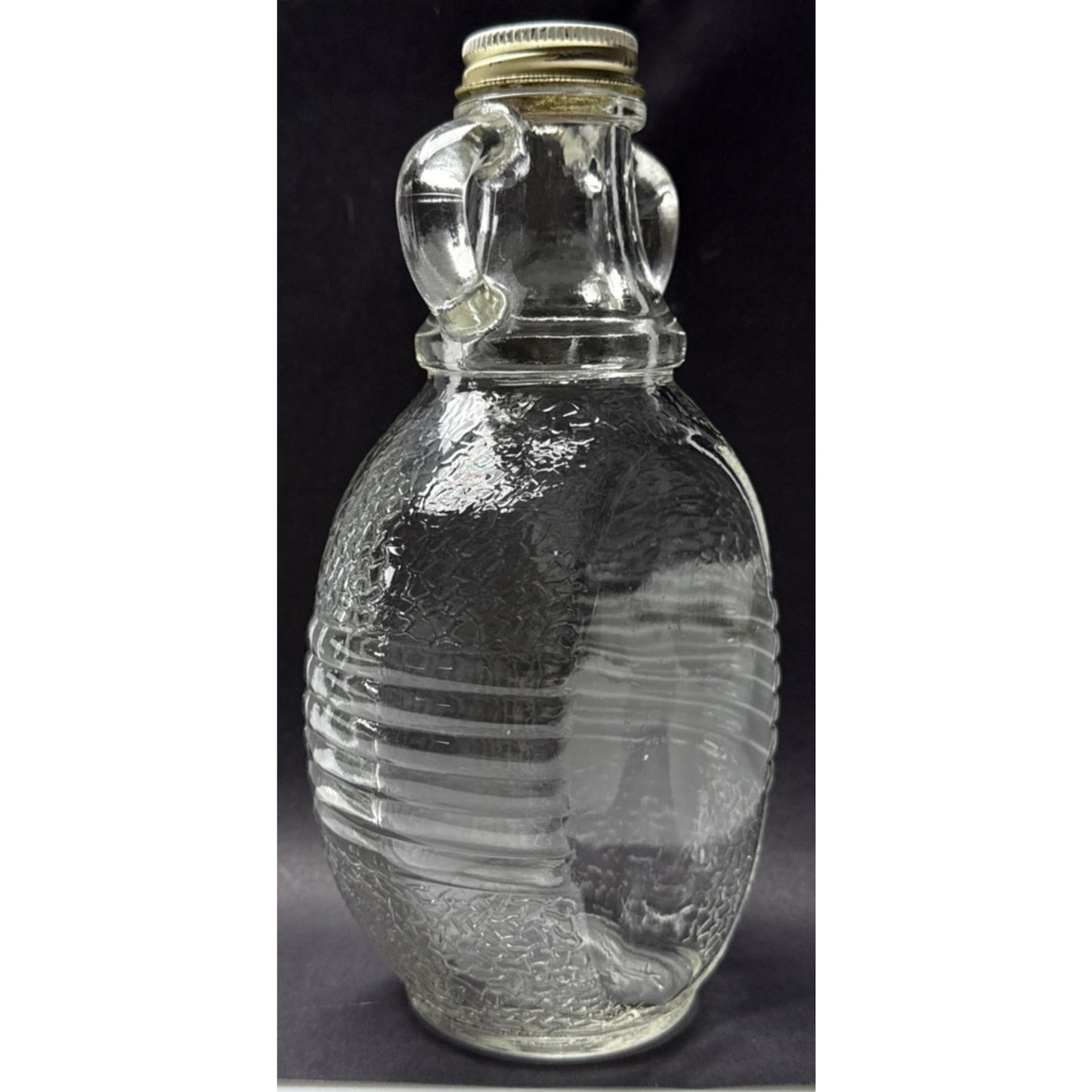 Vtg Hazel Atlas Textured Glass Double Handle Bottle Jar Textured Band 7-K-4693
