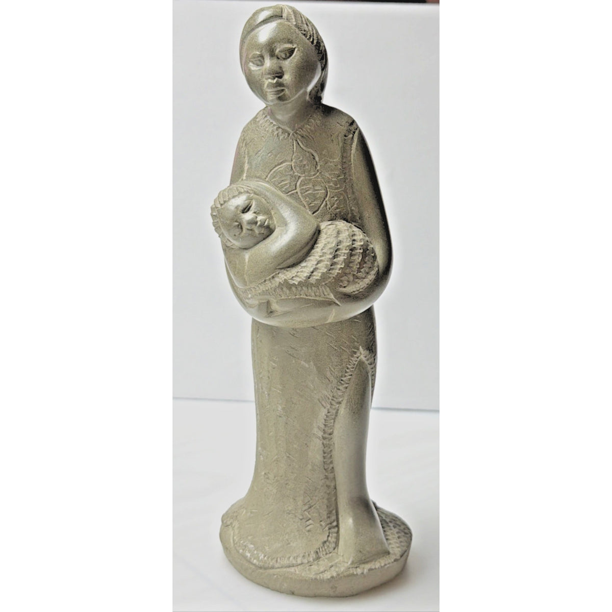 Vintage Haitian African Carved Soapstone Sculpture Mother Child Detailed Faces