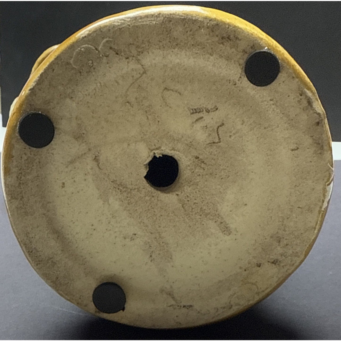 Vintage Majolica Pottery Glazed Crackle Man Holding Basket Sitting Signed As Is