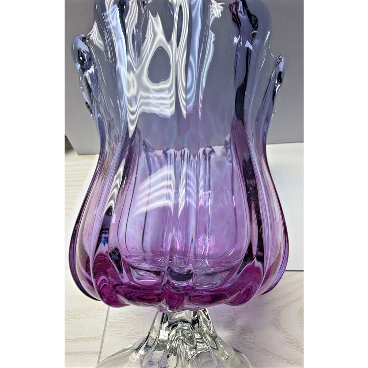 MCM Chribska Josef Hospodka Gradient Art Glass Vase Footed Mottled Purple Blue