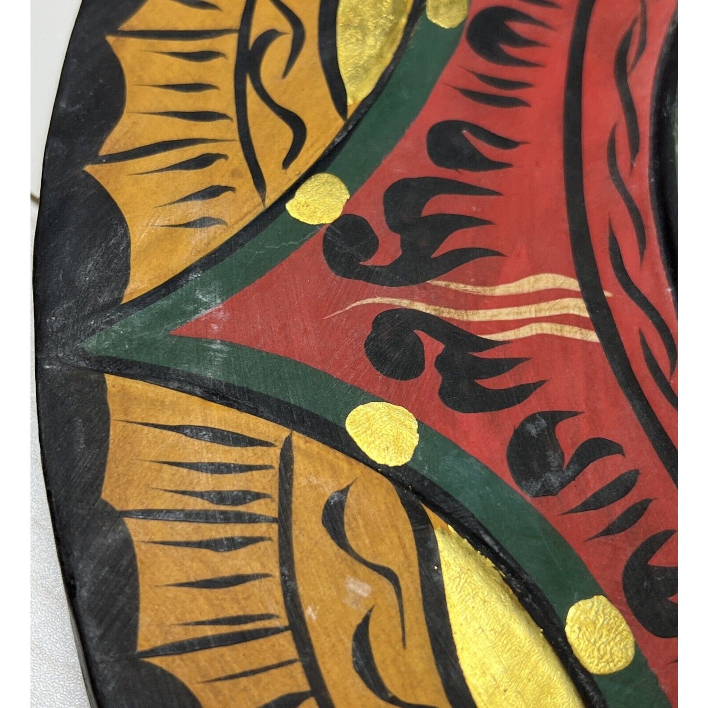 Vintage Folk Art Wood Carved Sun Face Mask Tribal Hand Painted Large