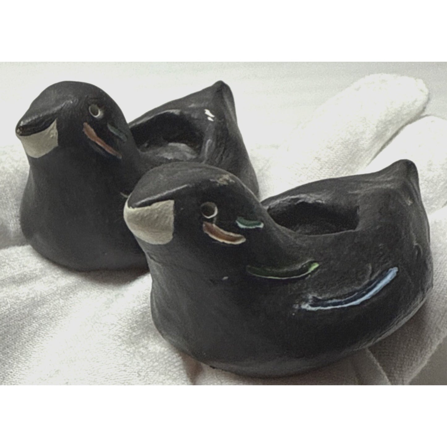 Vtg Lot of 2 Hand Made Pottery Clay Ceramic Bird Candle Holders Painted As-Is