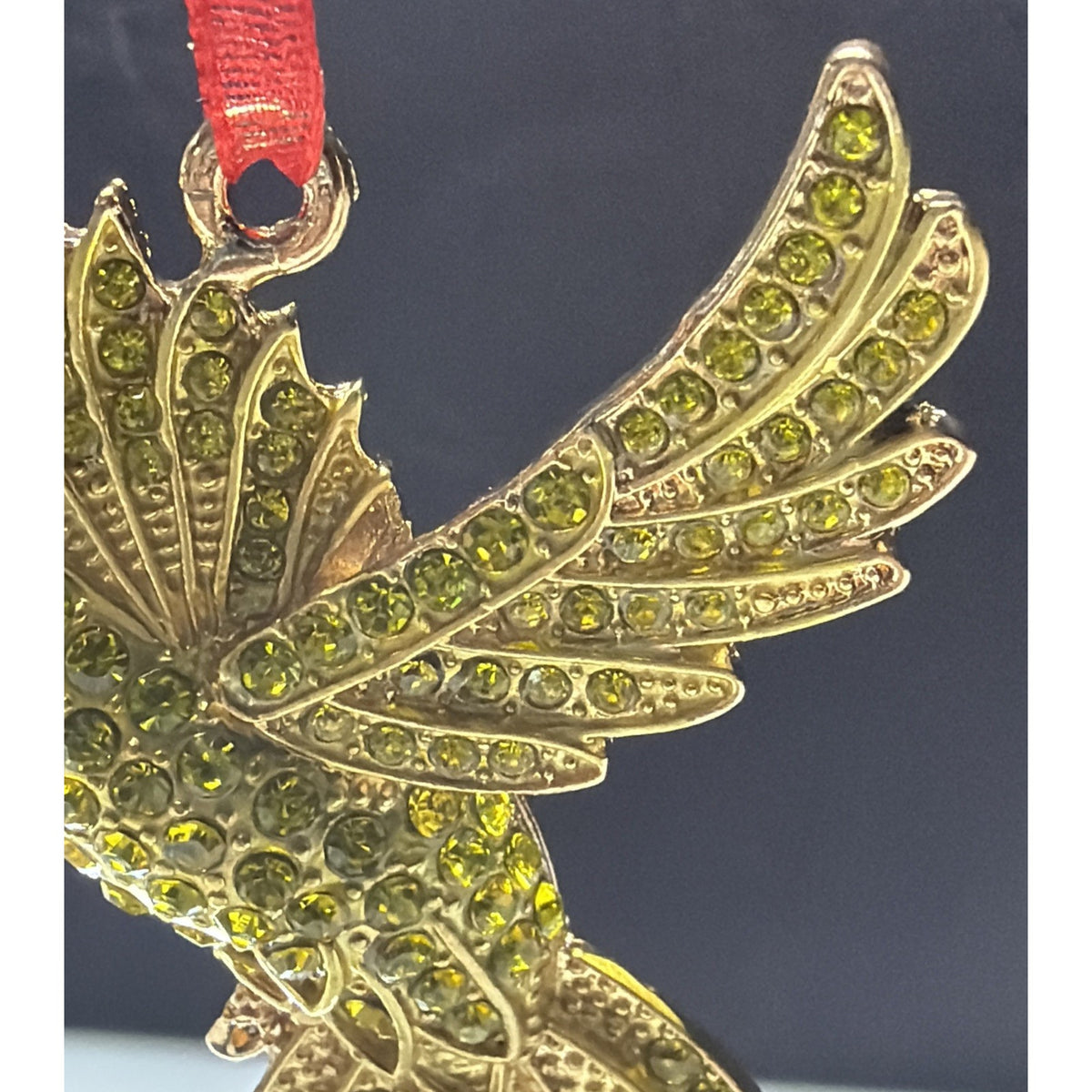 Rhinestone Gold Yellow Hummingbird Ornament Black Eyes