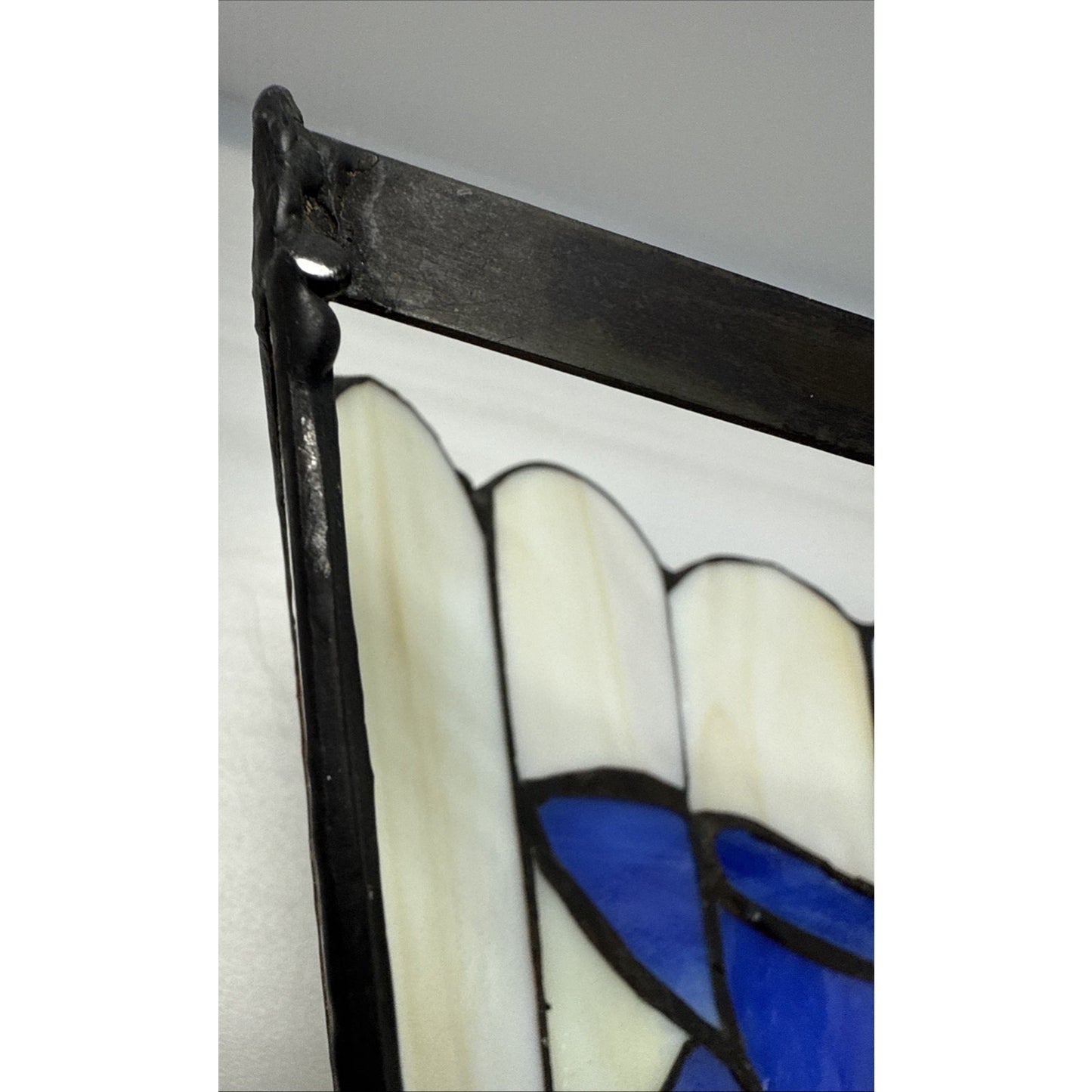 Stained Glass Iris Lily Flower Wall Sconce Light Lamp Shade Dark Blue Slag