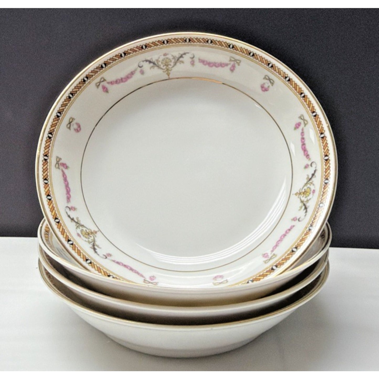 Lot of 4 HC Selb Bavaria Heinrich Co Fruit Dessert Bowls Pink Swag Roses White