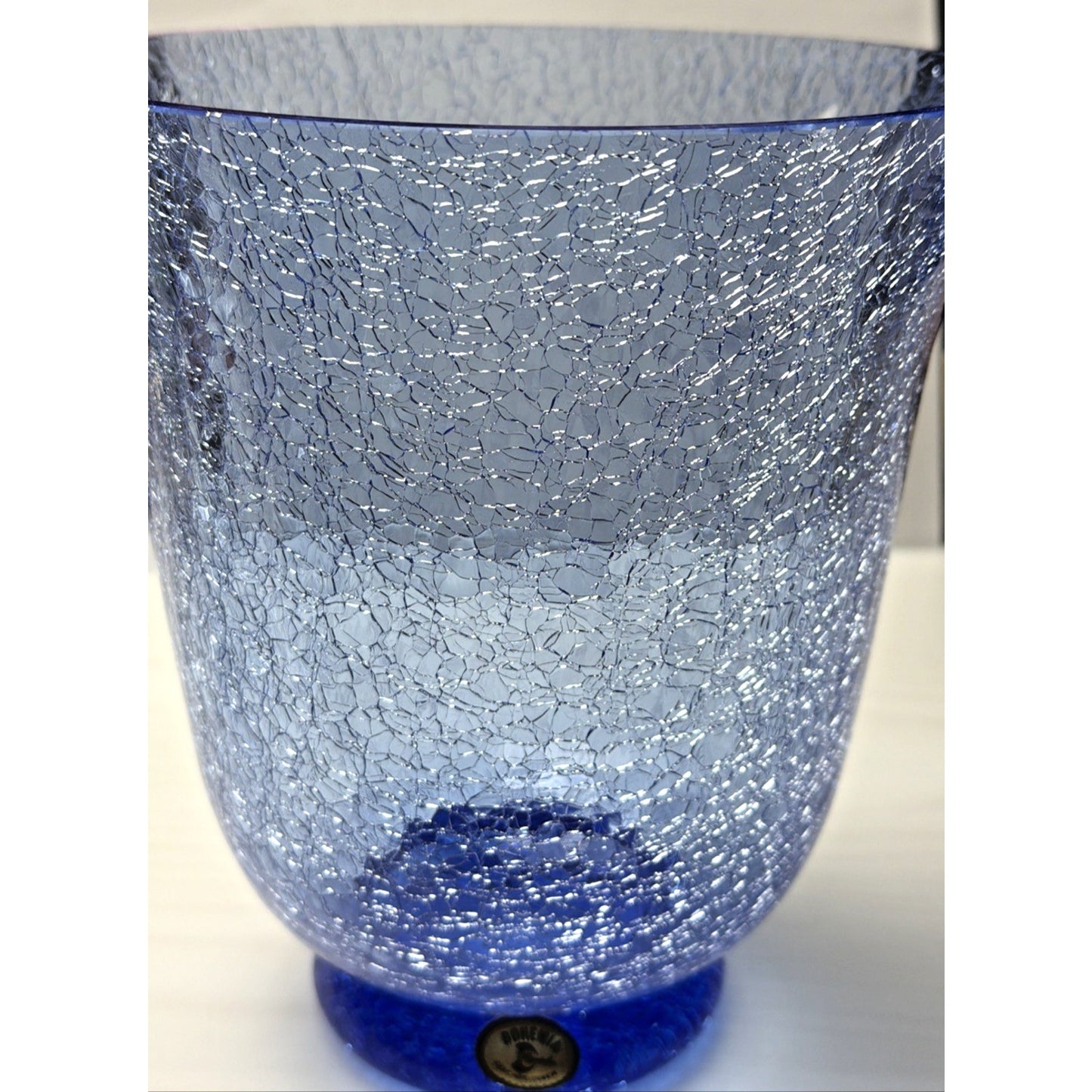 Vintage Bohemia Czech Blue Crackle Glass Crystal Vase