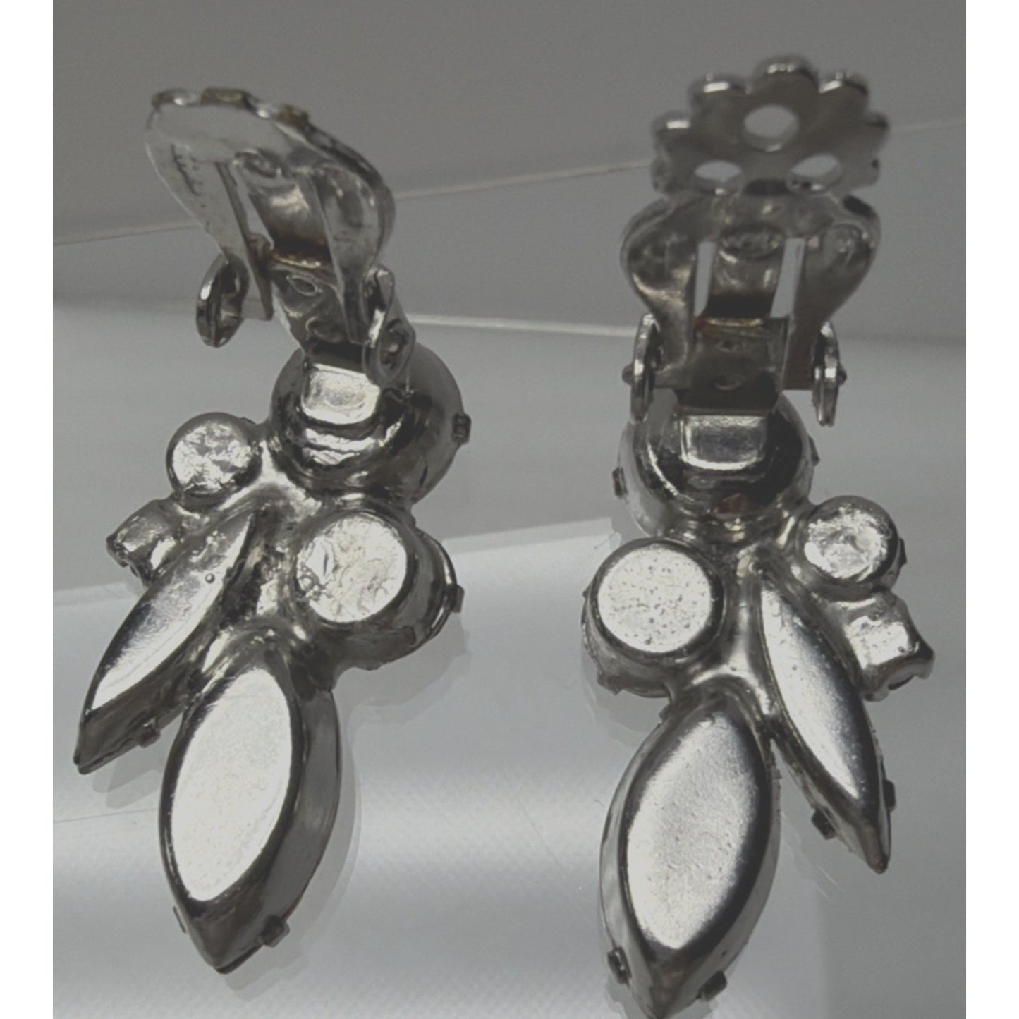 Juliana Smoke Gray Aurora Borealis Amber Topaz Rhinestone Spray Clip Earrings