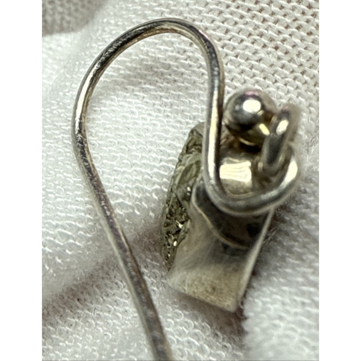 Vintage NC 925 Sterling Silver Rough Pyrite Druzy Bezel Dangle Earrings